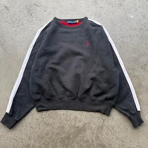 Polo Ralph Lauren Women's Sweatshirt Red Pony Black Spellout Colorblock Crewneck